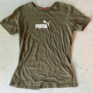 Puma Vintage Women’s Khaki Olive Green Cotton Short Sleeve Tee Sz Lg
